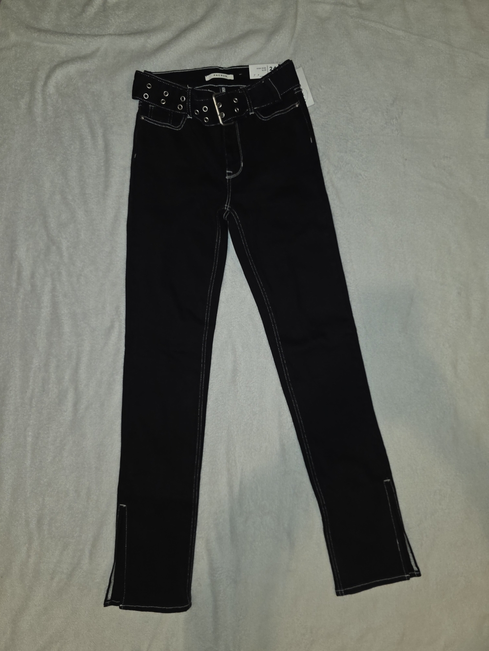 PacSun Black Skinny Jeans with White Contrast Stitching and Belt